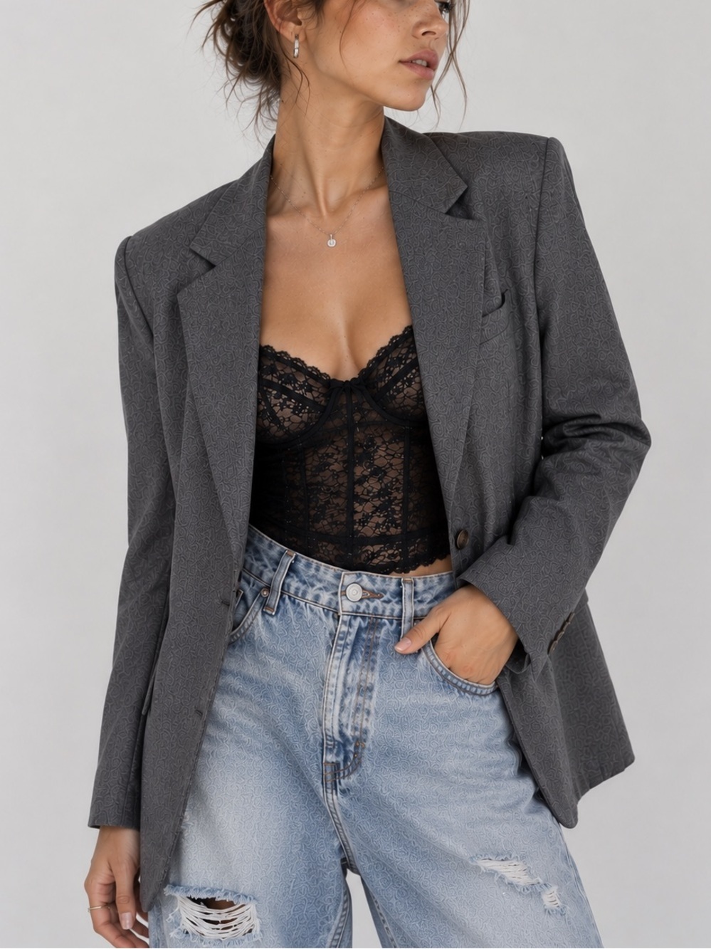 MEXX Structured Charcoal Blazer Tailored Classic Office Quiet Luxury Sz 36 S